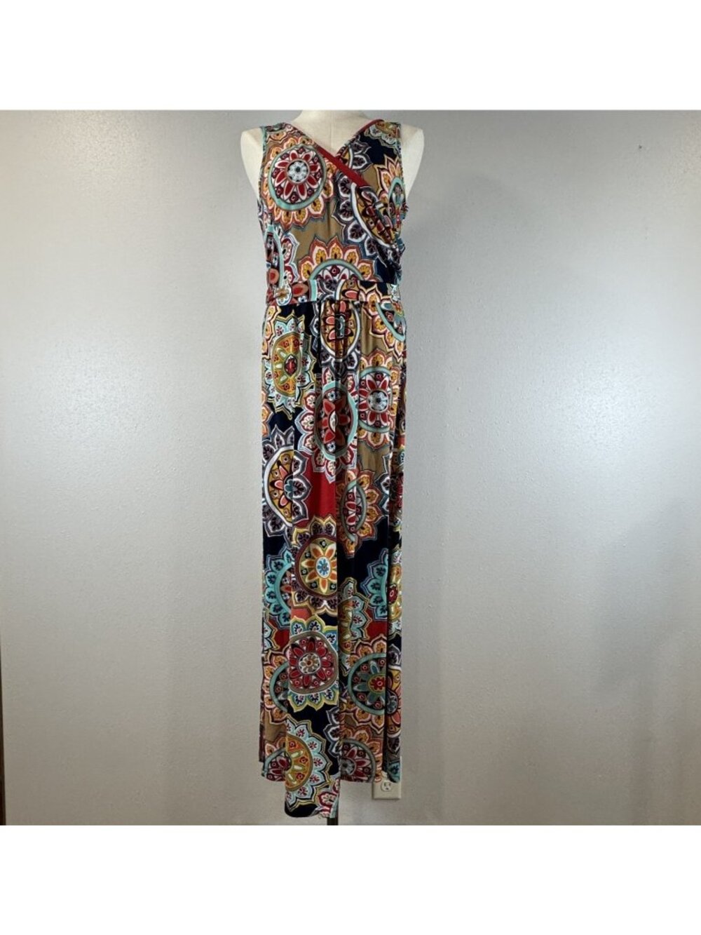 Zattcas Sleeveless Maxi Dress Womens Size L Multicolor Mandala Print Belted Boho